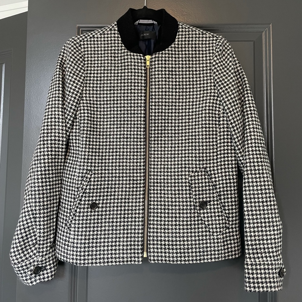 J Crew Wool Houndstooth Bomber Jacket